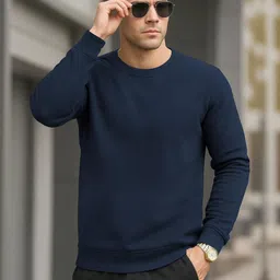 BEING WANTED Men Solid Round Neck Pullover Sweatshirt-picture-29
