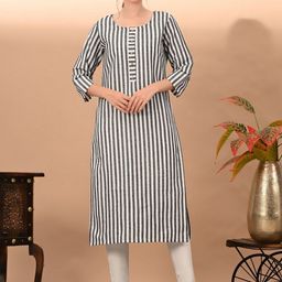 Kairab Women Striped Flared Sleeves Mirror Work Kurta-37