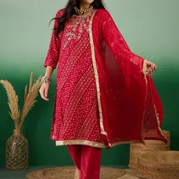 SHADOW & SAINING Bandhani Printed Beads & Stones Pure Cotton Semi-Stitched Dress Material-image-9