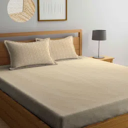 Aura Beige & White Geometric 300 TC King Fitted Bedsheet Set 2.50 m x 2.20 m-31