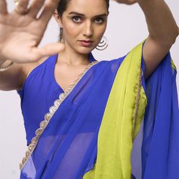 Mitera Colourblocked Sequinned Pure Chiffon Ready to Wear Saree-image-98
