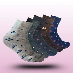 MJE 5-Pcs Patterned Cotton Ankle Length Socks-image-56