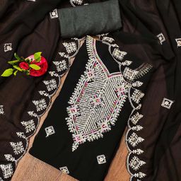 SAINOOR Ethnic Motifs Embroidered Sequinned Georgette Unstitched Dress Material-picture-29