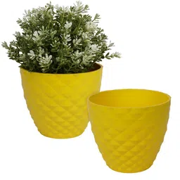 Kuber Industries Yellow 2 Pieces Textured Flower Pots Planters-15