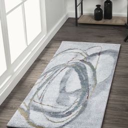 OBSESSIONS Grey & Teal-Blue Abstract Rectangular Bedside Runners-29
