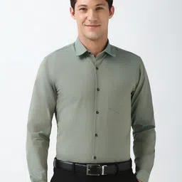 Peter England Men Spread Collar Solid Cotton Slim Fit Formal Shirt-picture-11