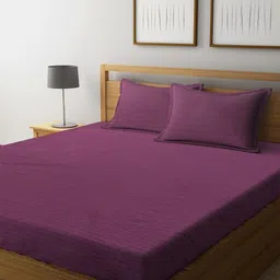 Myntra Elegant Homes Purple Fitted 280TC Double King Bedsheet Set 2.28m x 2.54m-image-14