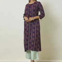 Soch Purple Floral Printed Tie-Up Neck Straight Kurta-image-16