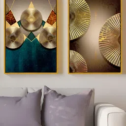 Myntra Elegant Homes Gold-Toned 2 Pcs Nordic Geometric Industrial Abstract Canvas Wall Art-image-66