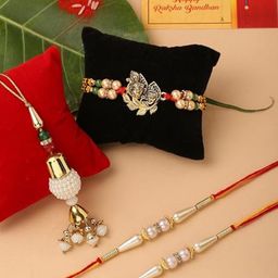 CraftVatika Set Of 4 Brother & Bhabhi Premium Radha Krishna Bracelet Rakhi Gift Card-image-15