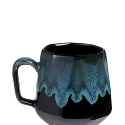 Arrabi Blue & Black 6 Pcs Handcrafted Printed Stoneware Matte Cups 220 ml Each image 3