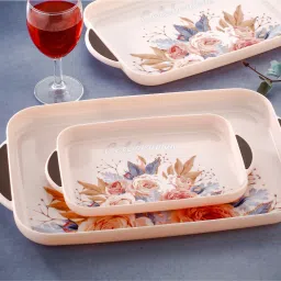 kitch cut Serving Tray Set of 3 Printed Design Material Glossy Finish Bpa Free Pink Tray image 3