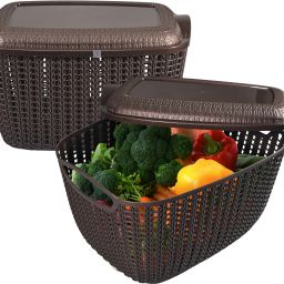 2 Pcs Plastic M 30 Basket for Storage Vegetables and Fruits with Lid | Brown Plastic Fruit & Vegetable Basket-image-92