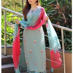 Women Viscose Rayon Kurta Pant Dupatta Set-image-1