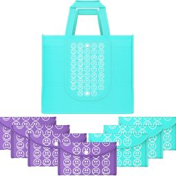 Pack of 8 Smile Foldable Grocery/Shopping Bags For Women | Blue & Purple Pack of 8 Grocery Bags-image-81