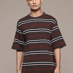 The Roadster Lifestyle Co. Horizontally Striped Drop-Shoulder Sleeves Oversized T-shirt-image-25