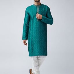 SOJANYA Men Sea Green Woven Design Straight Kurta-picture-48
