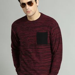 Roadster Men Burgundy Solid Pullover-image-42