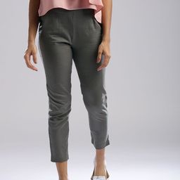 W Women Grey Solid Cropped Casual Trousers-image-94