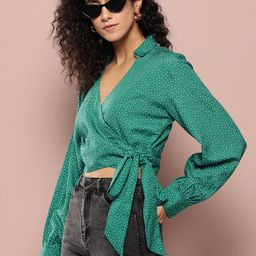 Harvard Printed Waist Tie-Up Wrap Crop Top-picture-29