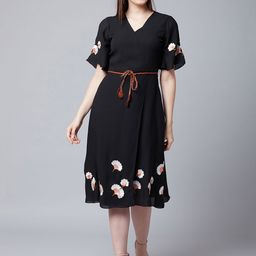 Athena Women Black Embroidered Wrap Dress-picture-37