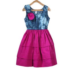 StyleStone Girls Pink & Blue Tie-Dyed Denim Fit & Flare Dress-image-76