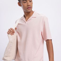 glitchez Waffle Stitches Notched Lapel Collar Relaxed Fit T-shirt-image-22