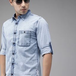 Roadster Men Blue Denim Sustainable Shirt-image-86