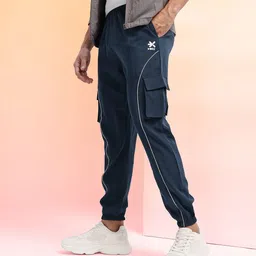 HRX by Hrithik Roshan Men Contrast Piping Mid-Rise Lifestyle Cargo-Style Joggers-picture-7
