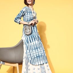 Varanga Women White & Blue Dyed Cotton Kurta-image-94
