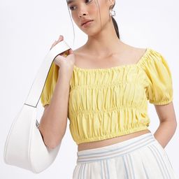 glitchez Crinkle Gathers Puff Sleeve Blouson Crop Top-picture-39