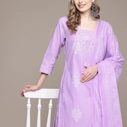 Readiprint Fashions Women Floral Printed Beaded Cotton Kurta with Trousers & With Dupatta-picture-13
