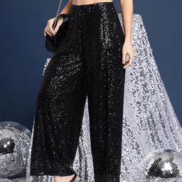 Mast & Harbour Women Sequinned Embellished Parallel Party Trousers-image-21