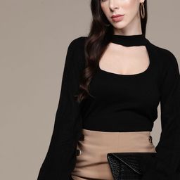 bebe Women Jet Black All Day Cable Knit Pullover-image-85