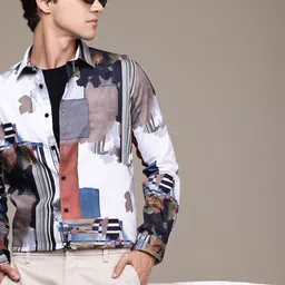 French Connection Slim Fit Opaque Abstract Printed Pure Cotton Casual Shirt-image-90