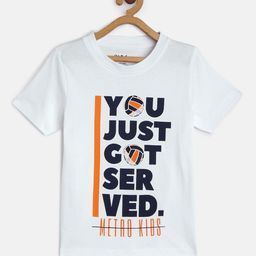 METRO KIDS COMPANY Boys White & Navy Blue Typography Printed T-shirt-image-48
