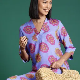 Sangria Ethnic Motifs Print High-Low Kurta-picture-47