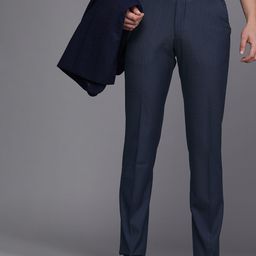 Louis Philippe Men Navy Blue Checked Slim Fit  Formal Trousers-image-52
