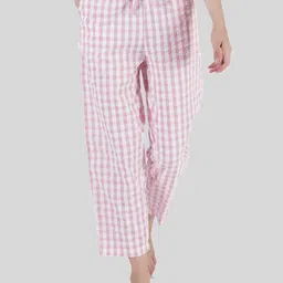 Style Shoes Women Pink & White Checked Cotton Lounge Pants-image-93