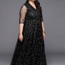 A PLUS BY AHALYAA Plus Size Printed Net V-neck Maxi Ethnic Dress image 5