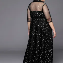 A PLUS BY AHALYAA Plus Size Printed Net V-neck Maxi Ethnic Dress image 4