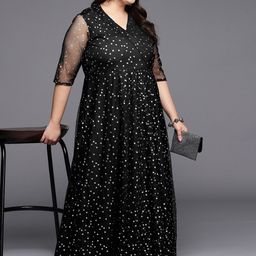 A PLUS BY AHALYAA Plus Size Printed Net V-neck Maxi Ethnic Dress image 3