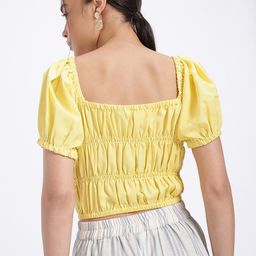 glitchez Crinkle Gathers Puff Sleeve Blouson Crop Top image 4