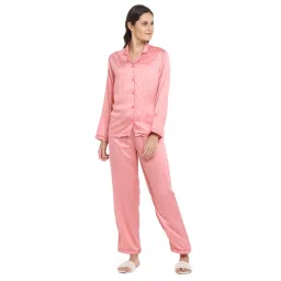 Shopbloom Ultra Soft Modal Satin Long Sleeve Women's Night Suit| Lounge Wear - Pink-picture-28