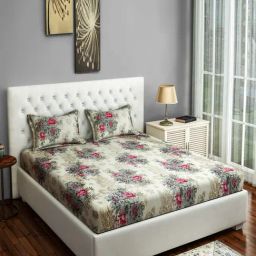 Swayam Floral Pink 144 TC Cotton Queen Bedsheet with 2 Pillow Covers-image-26