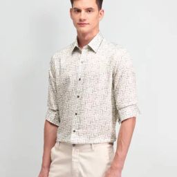 Arrow New York Beige Cotton Slim Fit Geometric Formalshirt-picture-44