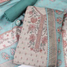 Meena Bazaar Floral Printed Sequinned Unstitched Dress Material-image-99