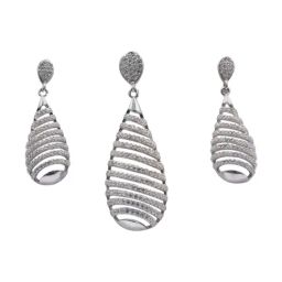 Rihi by P.C. Chandra Jewellers 925 Silver Big Tear Drop Stone Pendant & Earrings Set (without Chain)-image-9