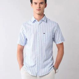 AD by Arvind White And Blue Cotton Stripes Shirt-image-45