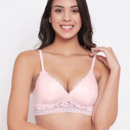 Clovia Baby Pink Non Wired Padded Bralette Bra-image-12
